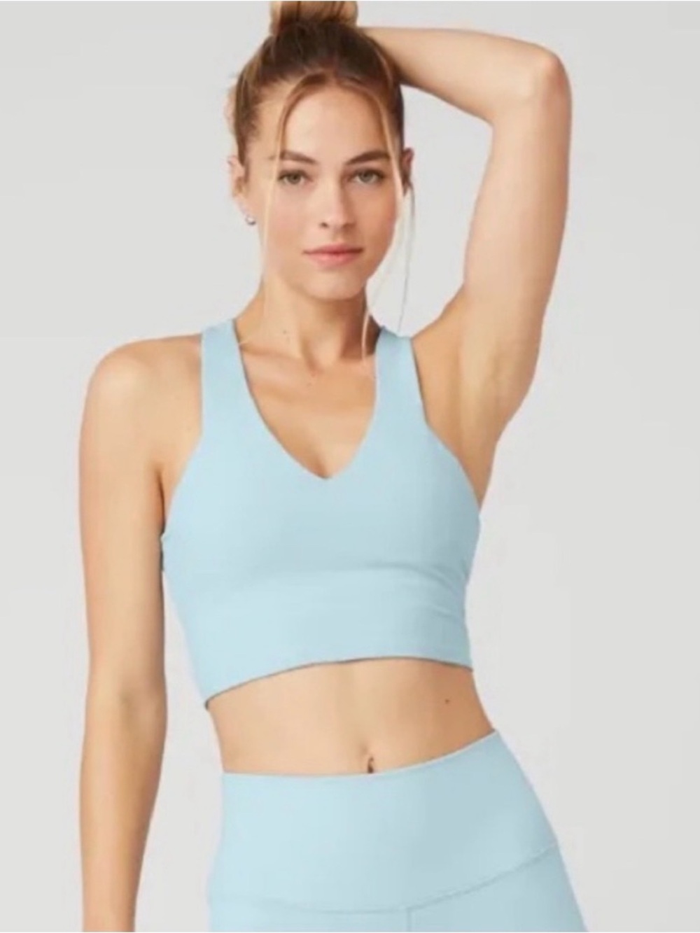 ALO Yoga Light Blue V-Neck Longline Sports Bra